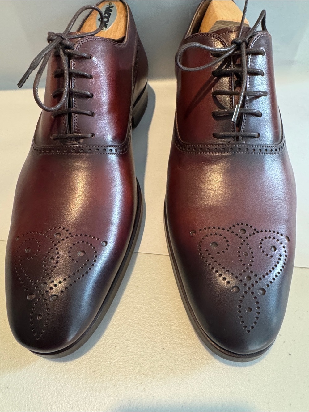 Magnanni Burgundy Leather Oxfords with Perforated Toe Detail